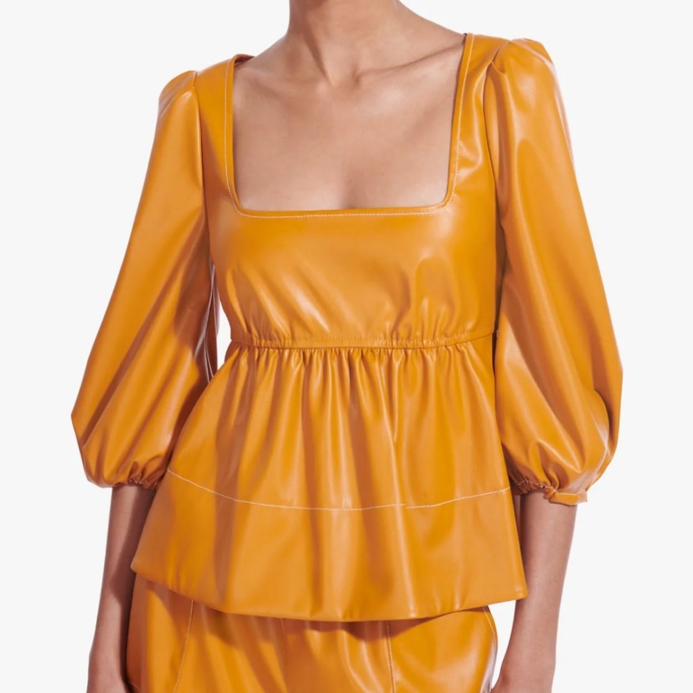 NWT STAUD SOPHIE TOP | HONEY VEGAN LEATHER Babydoll Top
